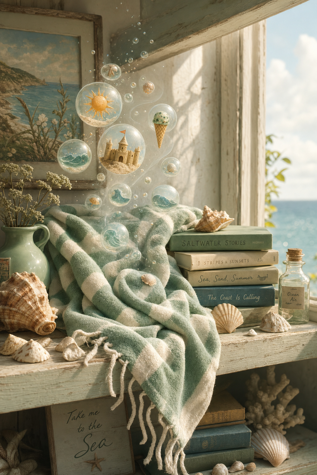 A surreal cozy cover showing a beach towel remembering a summer day.