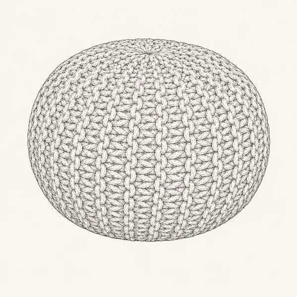 Illustrated sketch of a round knit pouf.