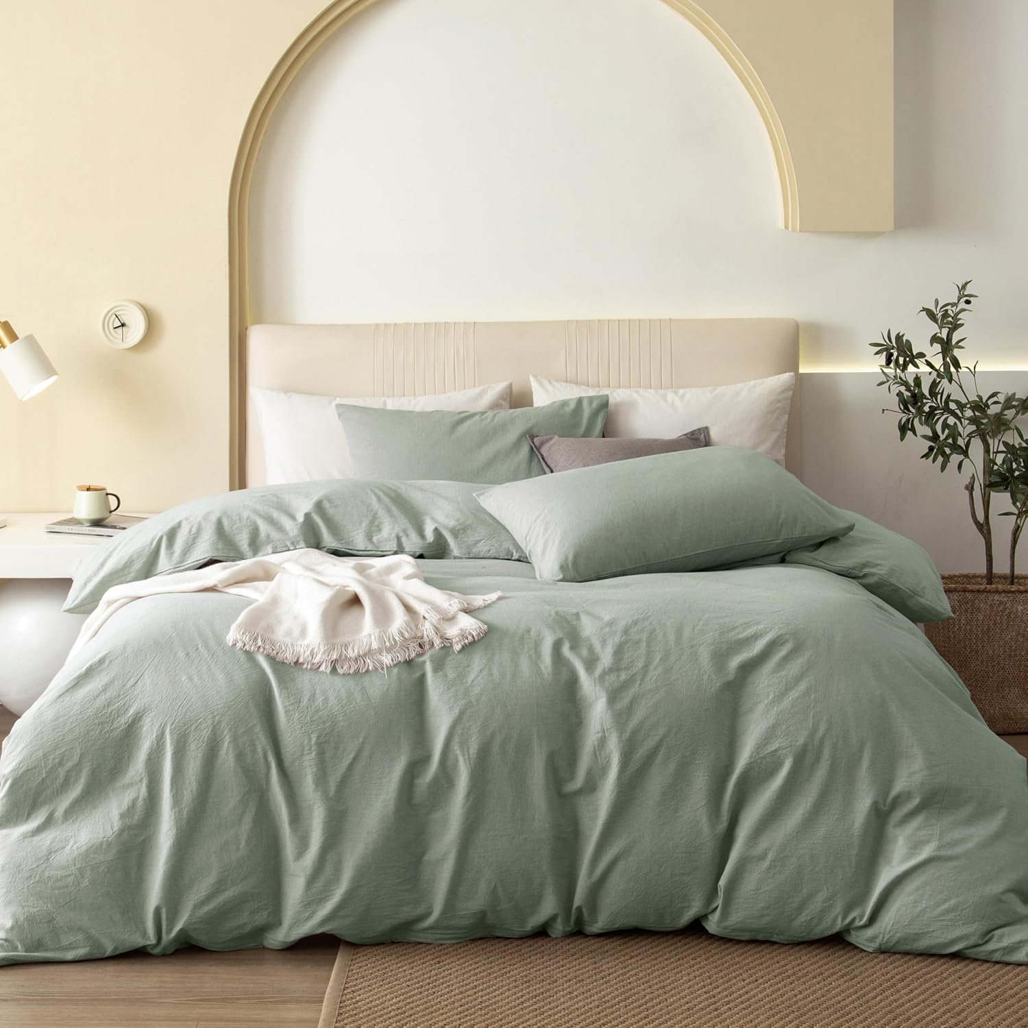 JIYUAN washed cotton duvet cover set in sage green