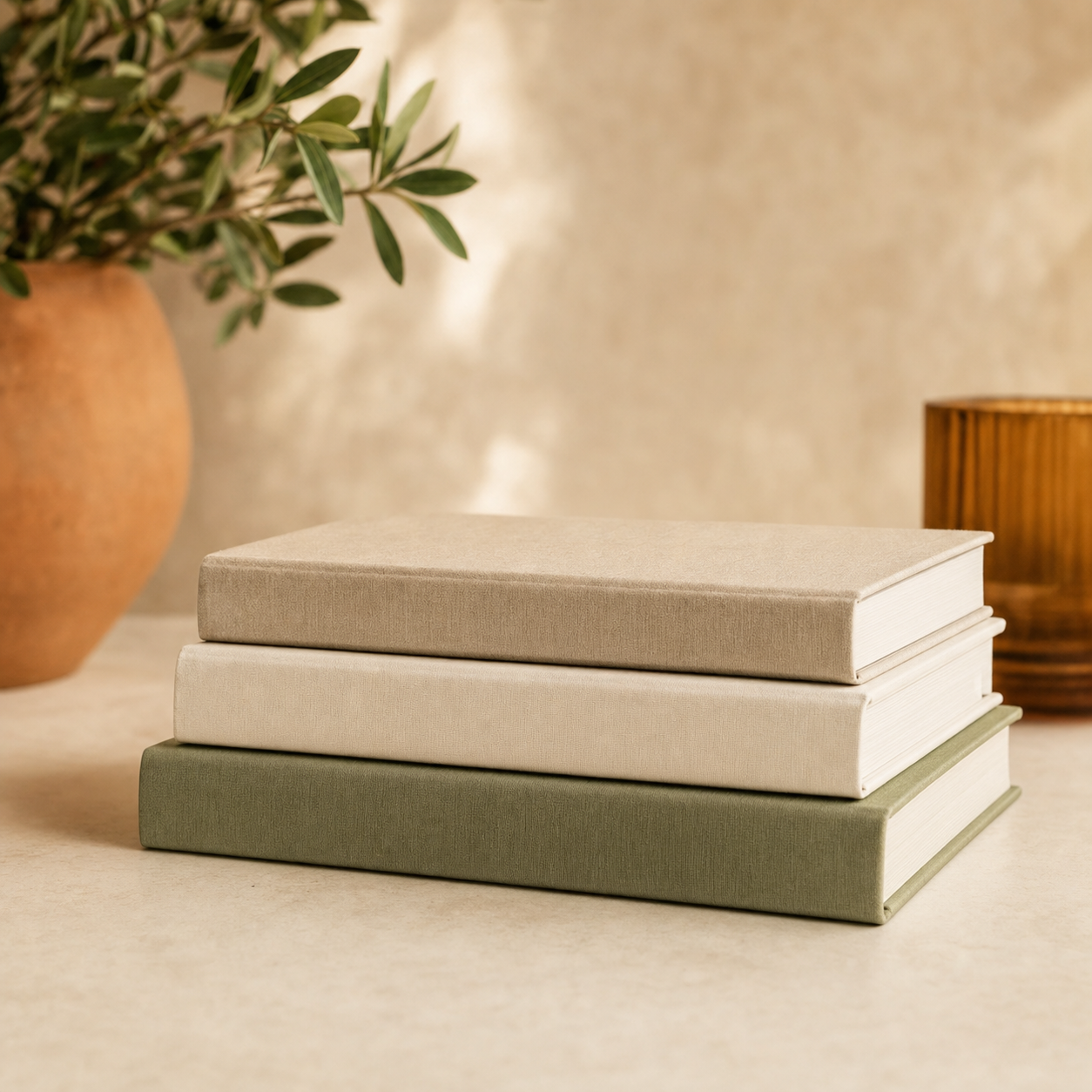 Stack of neutral coffee table books