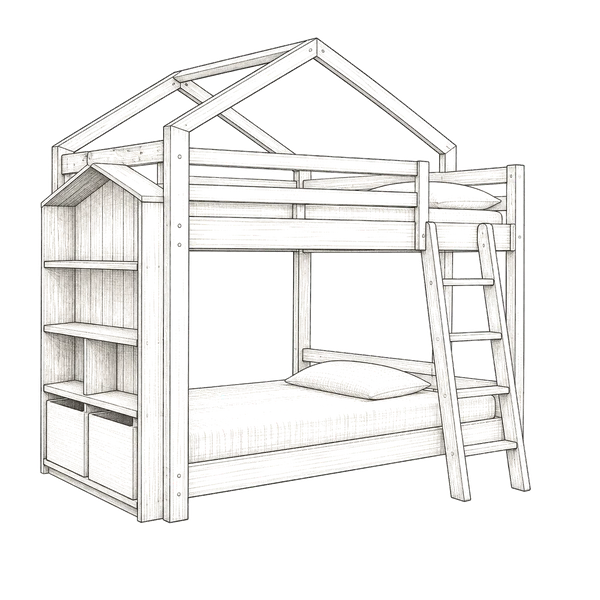 House Bunk Bed with Shelves