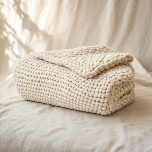 Chunky knit throw blanket folded